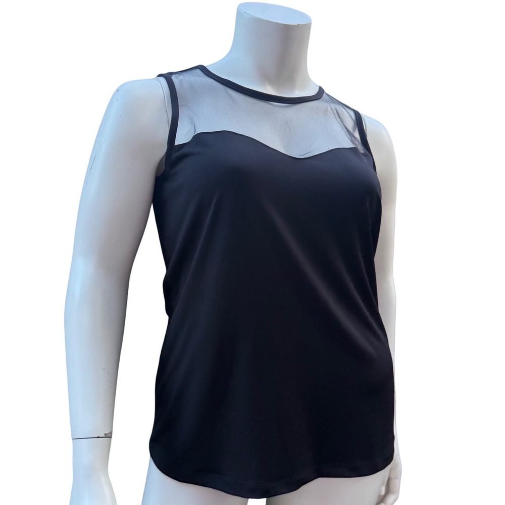 MBLM Black Mesh Yoke Tank Top Sleeveless Sweetheart Neckline Sheer Goth Grunge